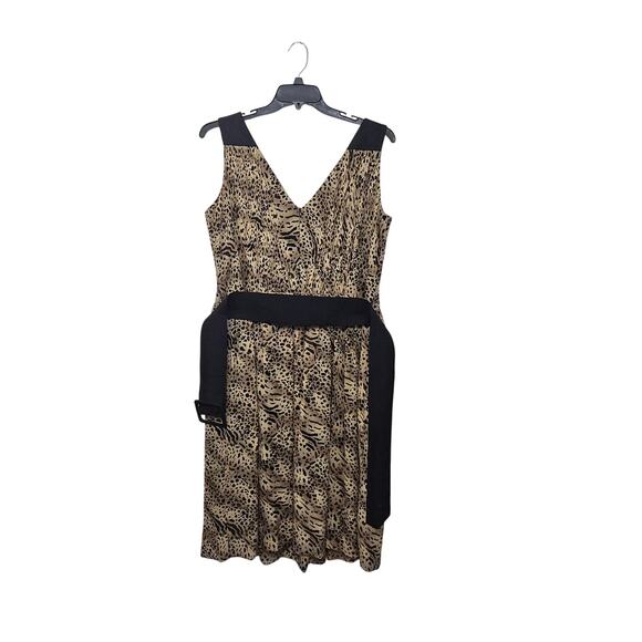 Adrianna Papell Silk Leopard Print Sleeveless Belted V-Neck Cocktail Dress 16W - Picture 2 of 14